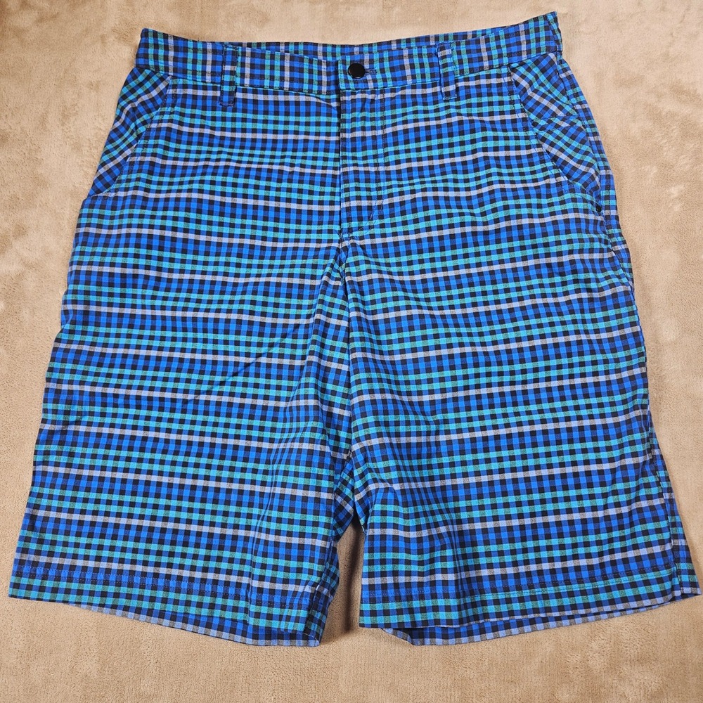 Lululemon Men Kahuna Golf Shorts 34 Blue Teal Plaid Checkered Performance